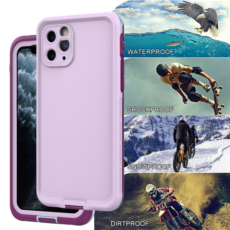 Iphone 11 cás fón cruthúnas trá tarrthála pro-chás iphone cás pro-uiscedhíonach (corcra) le clúdach datha soladach