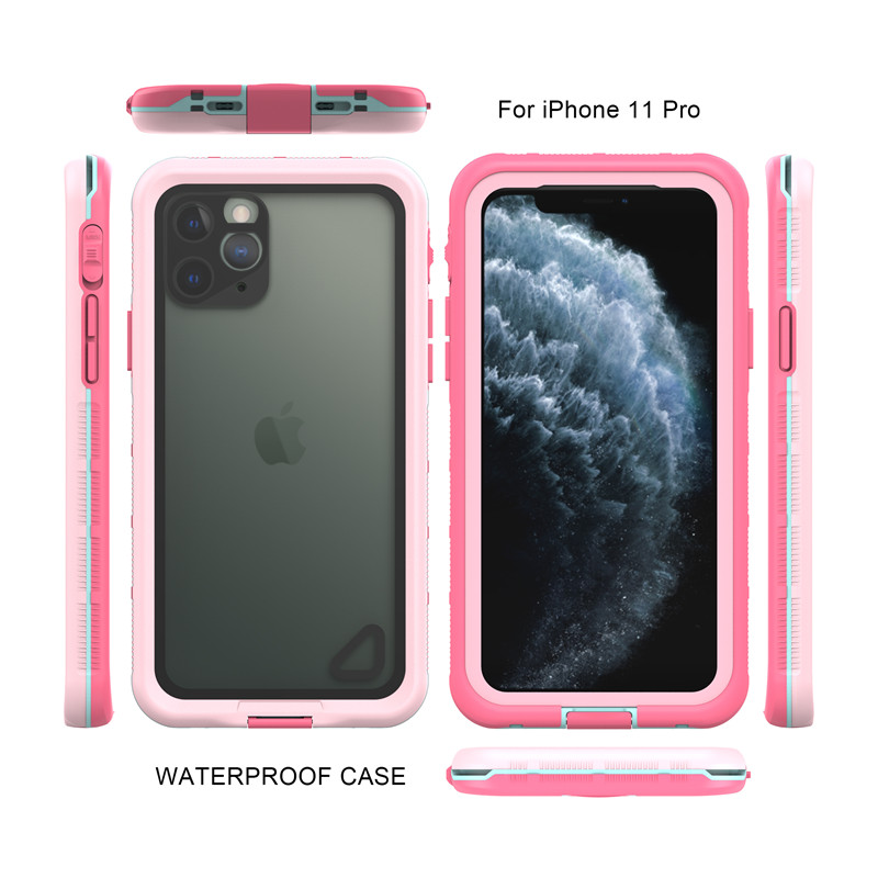 Iphone 11 sparán fón uiscedhíonach pro-phíobáin uiscedhíonach is fearr le haghaidh iphone 11 pro (bándearg) le clúdach ais trédhearcach