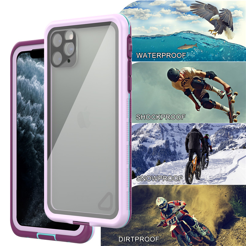 Veekindel telefonitasku parim odav veekindel iphone 11 pro max juhtum surematu veekindel iphone juhtum (purpurpur), mille tagakülg on läbipaistev